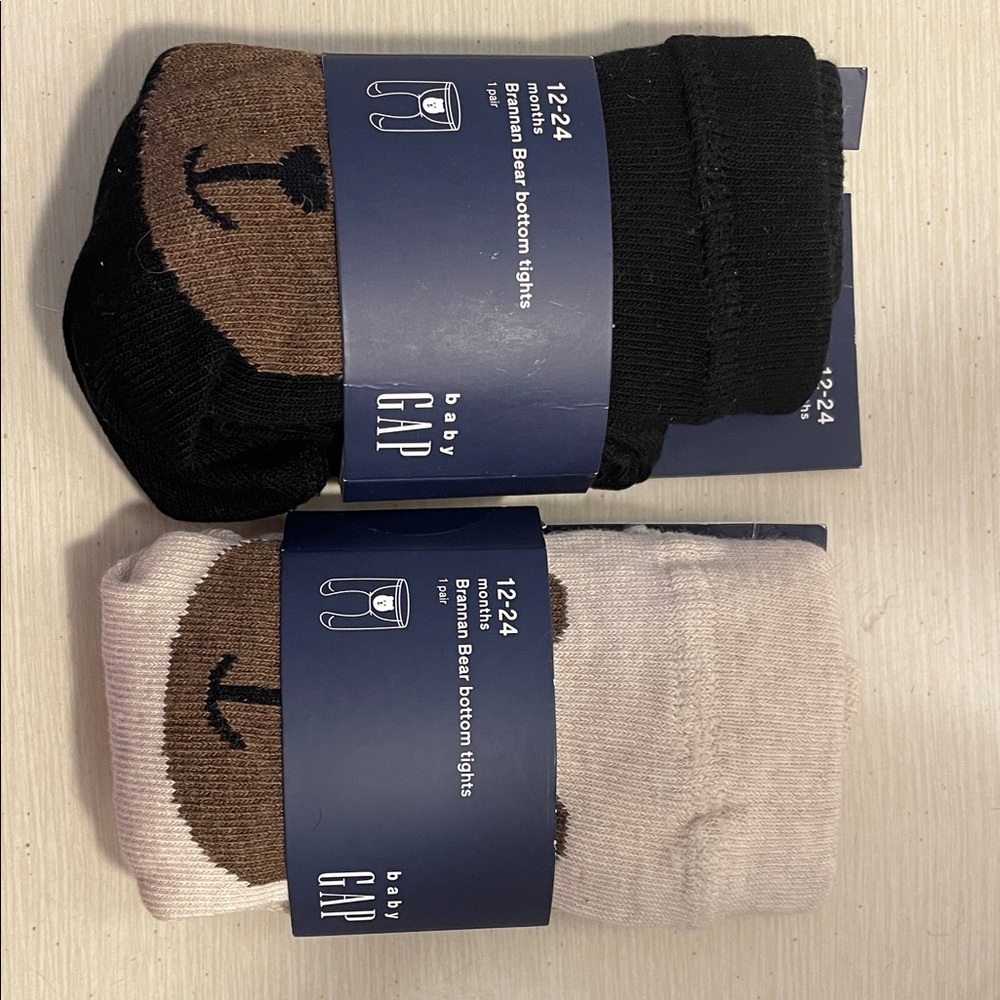 GAP baby Brannan Bear bottom cable-nit tights - Black and Oatmeal
